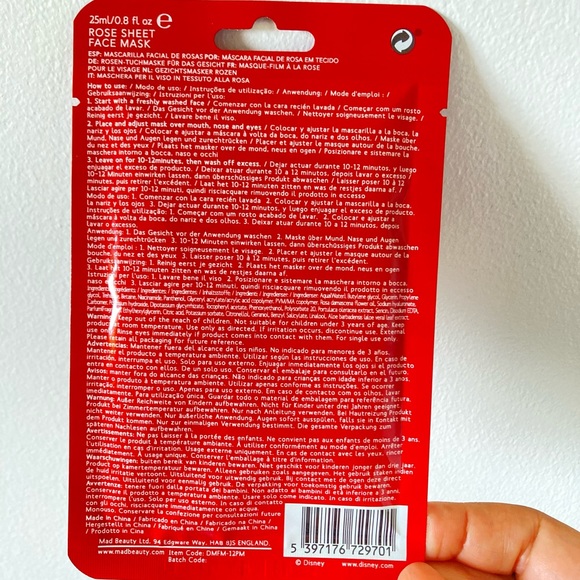 DISNEY MINNIE MOUSE Rose Water Face Mask - Mad Beauty 1 BRAND NEW PACK PER SALE - Picture 2 of 5